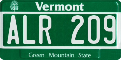VT license plate ALR209