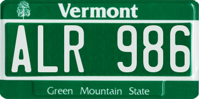 VT license plate ALR986