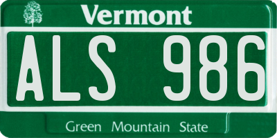 VT license plate ALS986