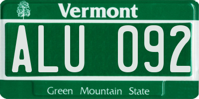 VT license plate ALU092