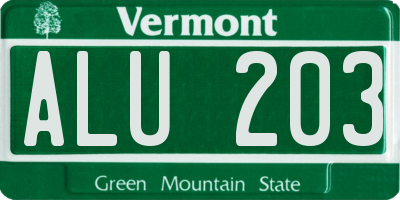 VT license plate ALU203