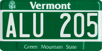 VT license plate ALU205