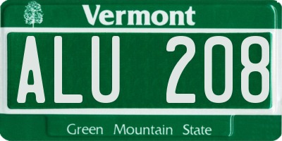 VT license plate ALU208