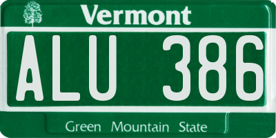 VT license plate ALU386