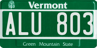 VT license plate ALU803