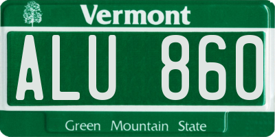 VT license plate ALU860