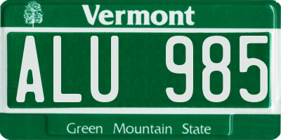 VT license plate ALU985