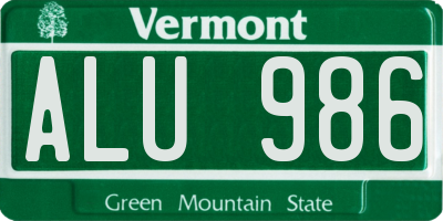 VT license plate ALU986