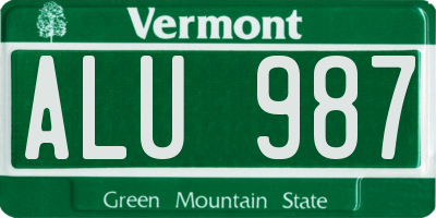VT license plate ALU987