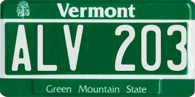 VT license plate ALV203