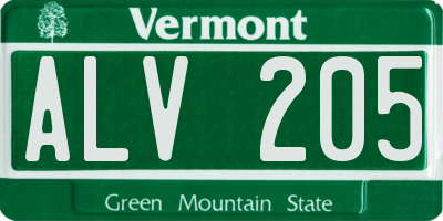 VT license plate ALV205