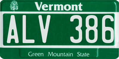 VT license plate ALV386