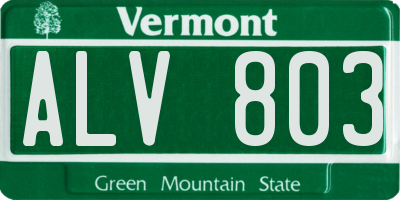 VT license plate ALV803