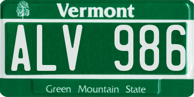 VT license plate ALV986