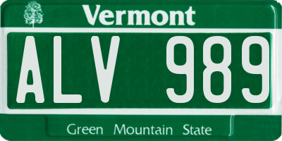VT license plate ALV989