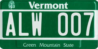 VT license plate ALW007