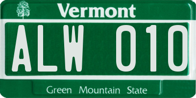 VT license plate ALW010