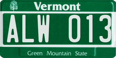 VT license plate ALW013