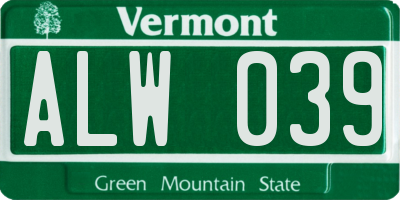 VT license plate ALW039