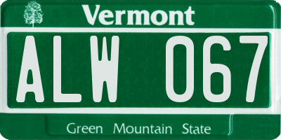 VT license plate ALW067