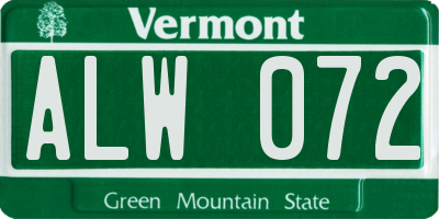 VT license plate ALW072