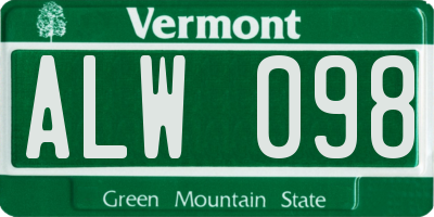 VT license plate ALW098