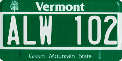 VT license plate ALW102