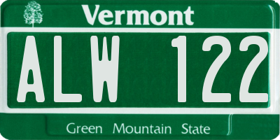 VT license plate ALW122