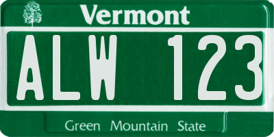 VT license plate ALW123