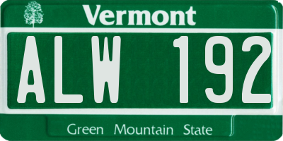 VT license plate ALW192