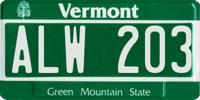 VT license plate ALW203