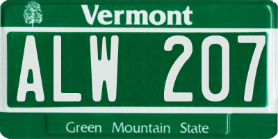 VT license plate ALW207