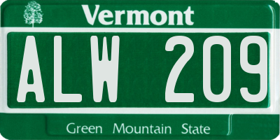 VT license plate ALW209