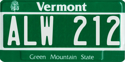 VT license plate ALW212
