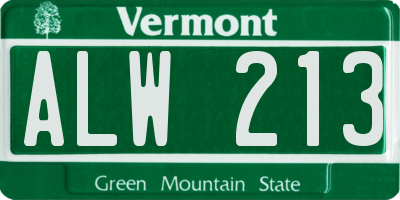 VT license plate ALW213