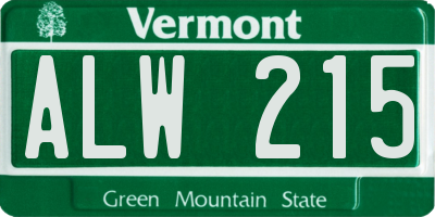 VT license plate ALW215