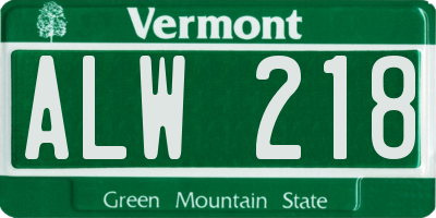 VT license plate ALW218