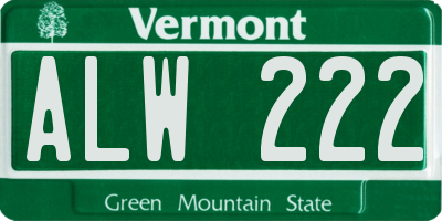 VT license plate ALW222