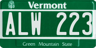 VT license plate ALW223