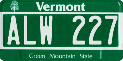 VT license plate ALW227