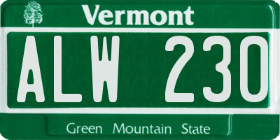 VT license plate ALW230