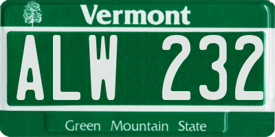 VT license plate ALW232