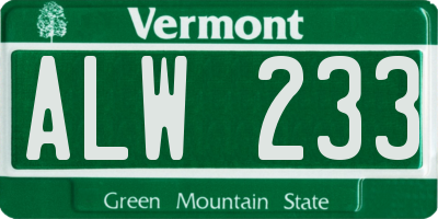 VT license plate ALW233