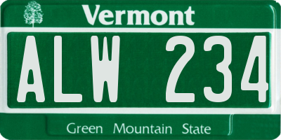 VT license plate ALW234