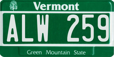 VT license plate ALW259