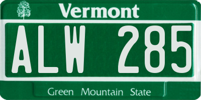 VT license plate ALW285