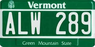 VT license plate ALW289