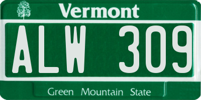 VT license plate ALW309