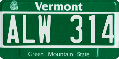 VT license plate ALW314