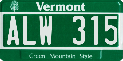 VT license plate ALW315